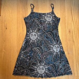 Celestial Patterned Spaghetti Strap Mini Slip Dress Med